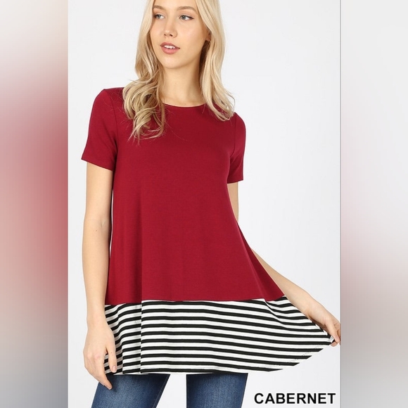 Zenana Outfitters Tops - Zenana Outfitters Red Relaxed Asymmetrical Tee